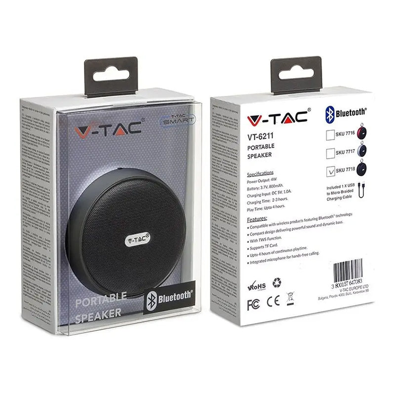 Mini boxă portabilă Bluetooth 4W cu baterie reîncărcabilă V-Tac