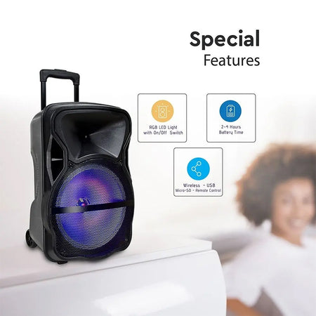 Boxă portabilă iluminată LED de 15 inch cu 50 W RMS și USB/SD/Bluetooth/FM V-Tac SKU-7738