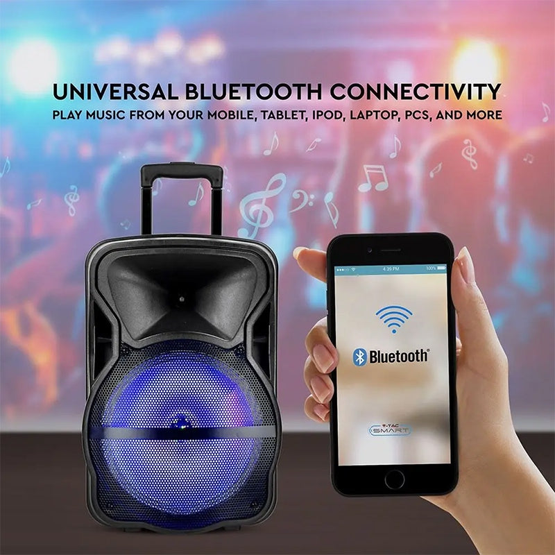 Boxă portabilă iluminată LED de 15 inch cu 50 W RMS și USB/SD/Bluetooth/FM V-Tac SKU-7738