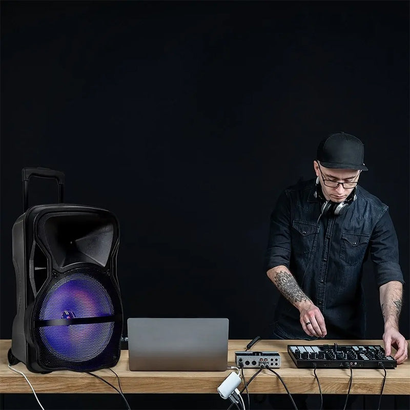 Boxă portabilă iluminată LED de 15 inch cu 50 W RMS și USB/SD/Bluetooth/FM V-Tac SKU-7738