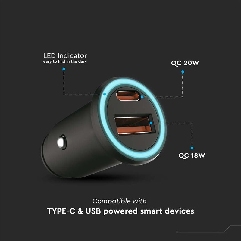 Incarcator Auto Quick Charge Usb + Tip C