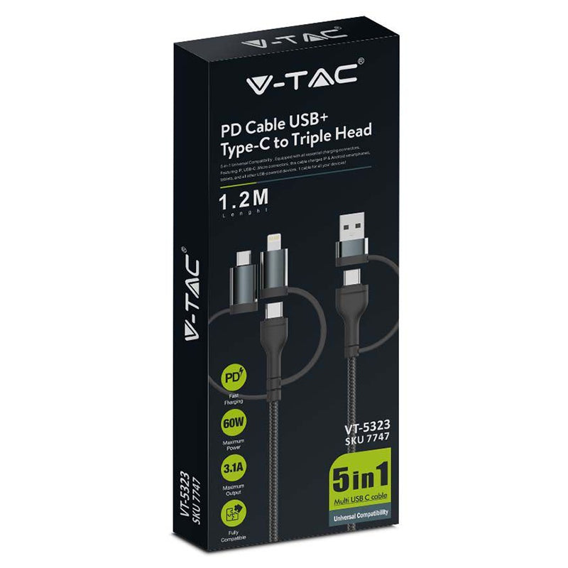 Cablu 5in1 Tip C - Microusb - Usb - Lightning 1.2m