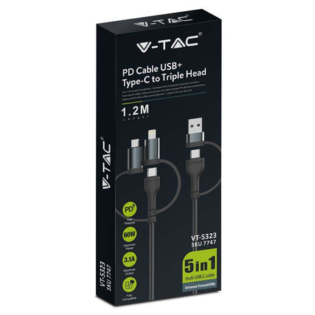 Cablu 5in1 Tip C - Microusb - Usb - Lightning 1.2m