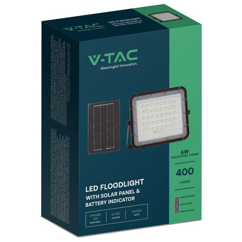 Reflector cu încărcare solară LED 6W 400 lm IP65 V-Tac