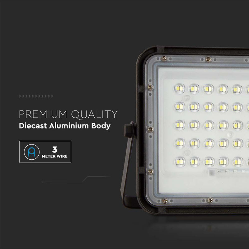 Reflector cu încărcare solară LED 10W 800 lm IP65, aluminiu negru, V-Tac