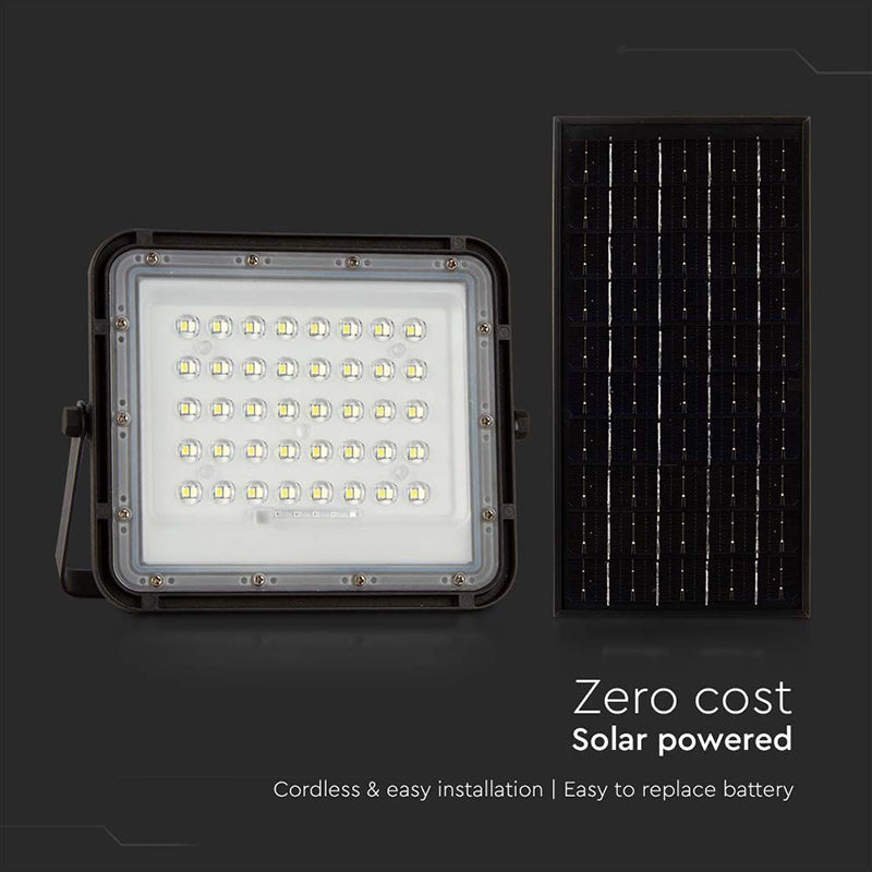 Reflector cu încărcare solară LED 10W 800 lm IP65, aluminiu negru, V-Tac