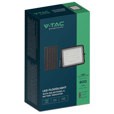 Reflector cu încărcare solară LED 10W 800 lm IP65, aluminiu negru, V-Tac