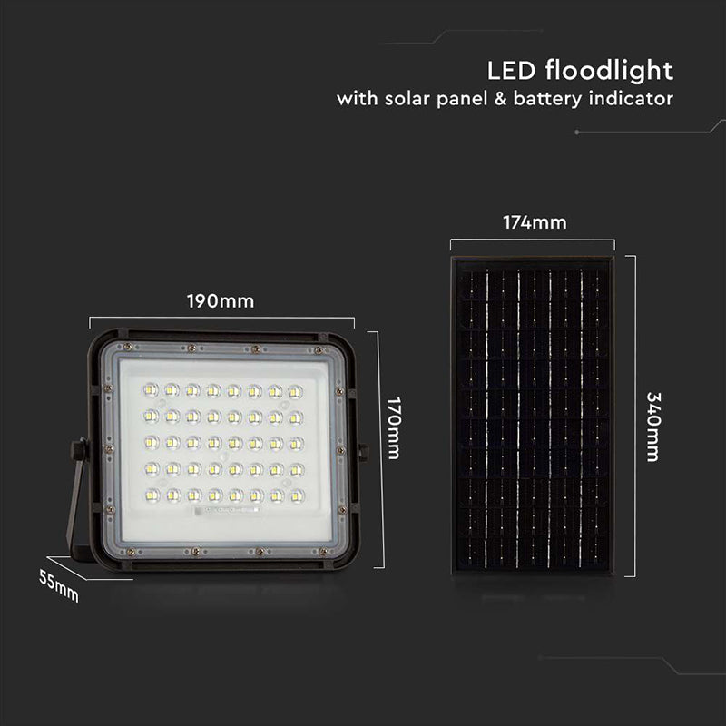 Reflector cu încărcare solară LED 10W 800 lm IP65, aluminiu negru, V-Tac