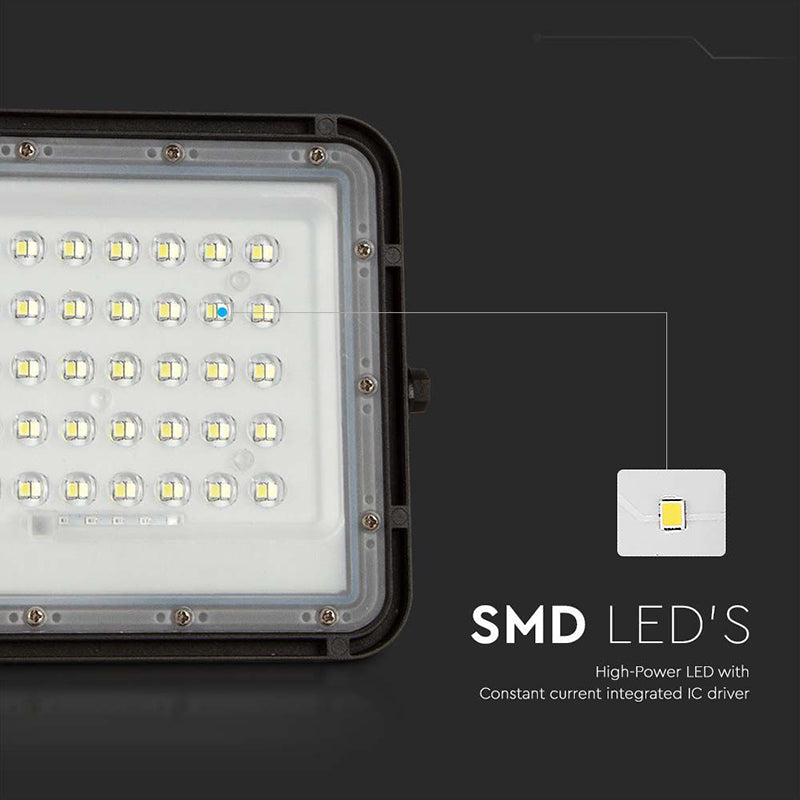 Reflector cu încărcare solară LED 10W 800 lm IP65, aluminiu negru, V-Tac