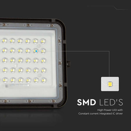 Reflector cu încărcare solară LED 10W 800 lm IP65, aluminiu negru, V-Tac