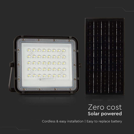 Reflector cu încărcare solară LED 10W 800 lm IP65, aluminiu negru, V-Tac