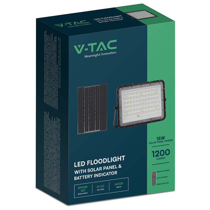 Reflector cu încărcare solară 15 W 1200 lm 4000K negru V-Tac SKU-7826