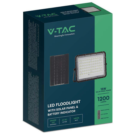 Reflector cu încărcare solară 15 W 1200 lm 4000K negru V-Tac SKU-7826