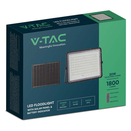 Reflector LED cu încărcare solară 20W 1800 lm, IP65, V-Tac