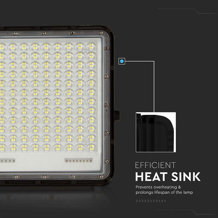 Reflector cu încărcare solară 30 W, 6400K, aluminiu negru, IP65, V-Tac SKU-7829