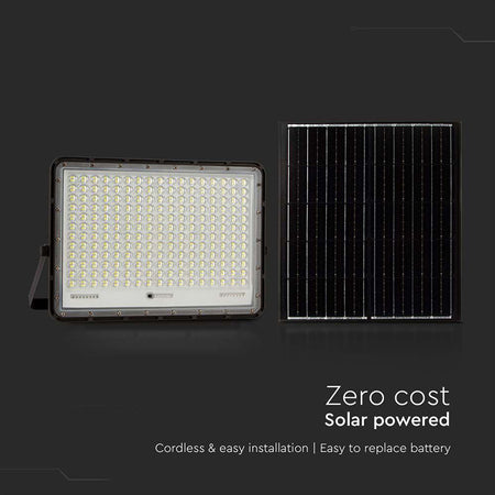Reflector cu încărcare solară 30 W, 6400K, aluminiu negru, IP65, V-Tac SKU-7829