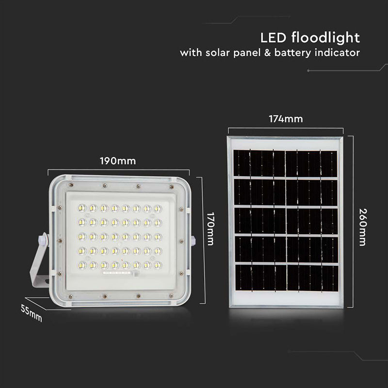 Reflector cu încărcare solară 6W, 400 lm, 6400K, IP65, aluminiu, alb V-Tac SKU-7839