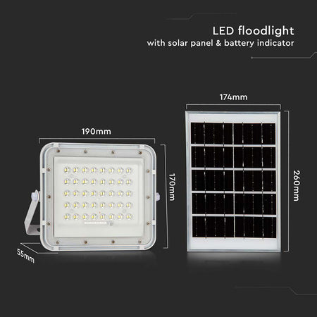 Reflector cu încărcare solară 6W, 400 lm, 6400K, IP65, aluminiu, alb V-Tac SKU-7839