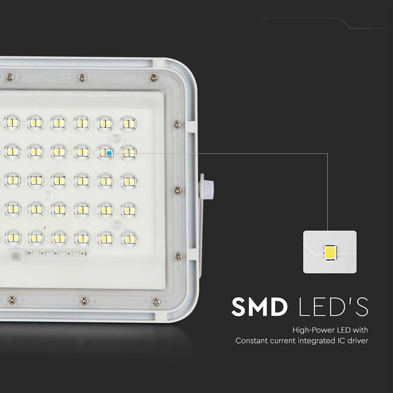Reflector cu încărcare solară 6W, 400 lm, 6400K, IP65, aluminiu, alb V-Tac SKU-7839