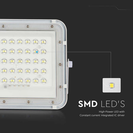 Reflector cu încărcare solară 6W, 400 lm, 6400K, IP65, aluminiu, alb V-Tac SKU-7839