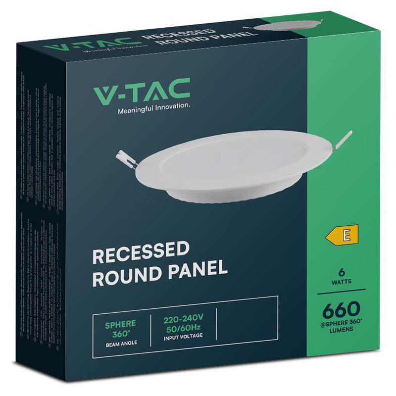 Panou LED încastrat rotund de 6W cu lumină alb cald 3000K V-Tac SKU-7858