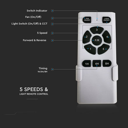 Ventilator de tavan cu iluminat 3 în 1, 35W, 5 viteze, cu telecomandă, V-Tac