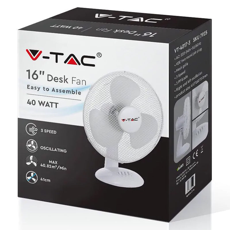 Ventilator birou 16 inch, 40 W, oscilație, 3 viteze V-Tac SKU-7925