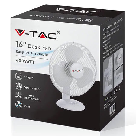 Ventilator birou 16 inch, 40 W, oscilație, 3 viteze V-Tac SKU-7925