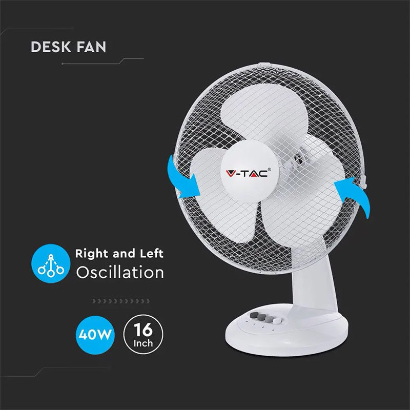 Ventilator birou 16 inch, 40 W, oscilație, 3 viteze V-Tac SKU-7925