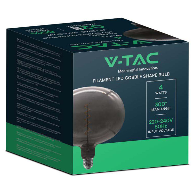 Bec LED cu filament 4 W E27 din sticlă neagră V-Tac SKU-8057