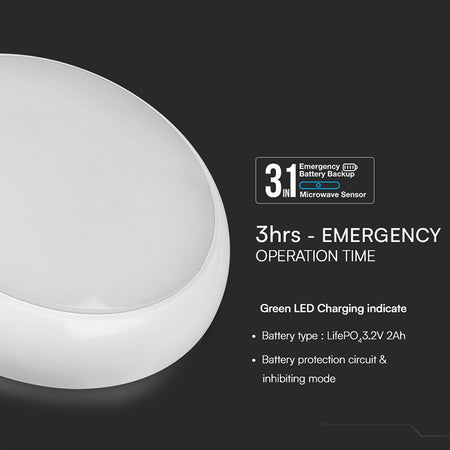 Plafonieră LED 20W 3in1 cu senzor și funcție de urgență, IP65, alb V-Tac SKU-812-24