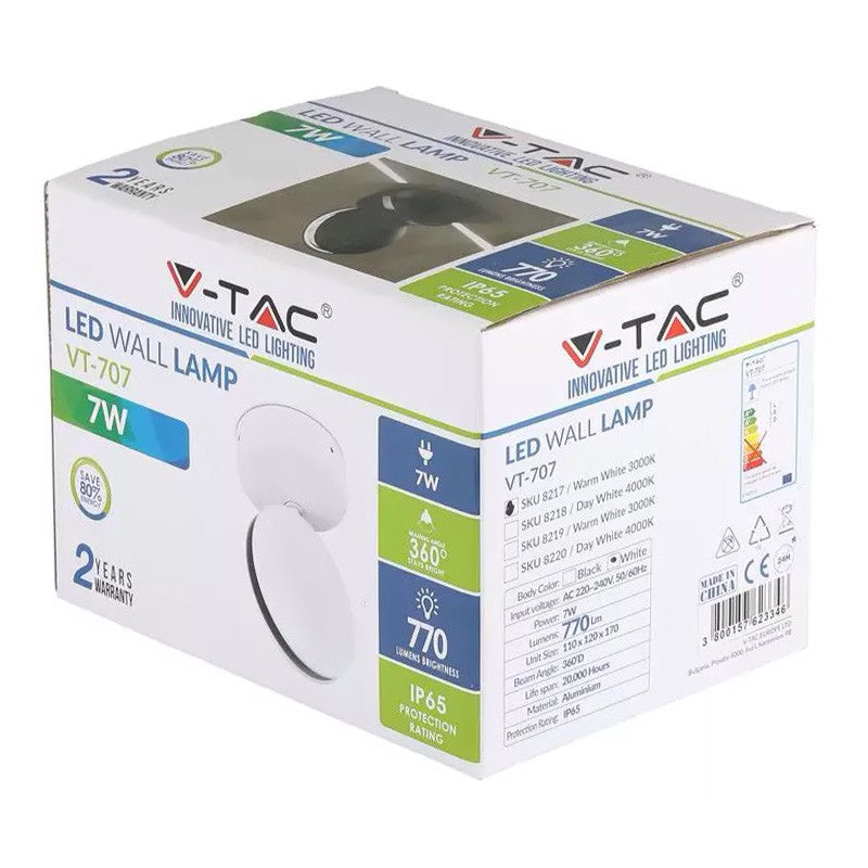 Lampă LED 7W IP65 3000K alb cald montare perete V-Tac SKU-8217