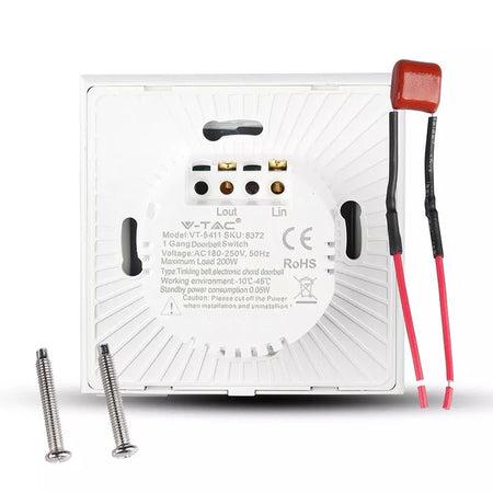 Sonerie simplă din sticlă, albă, IP20, 86×86 mm, V-Tac SKU-8372