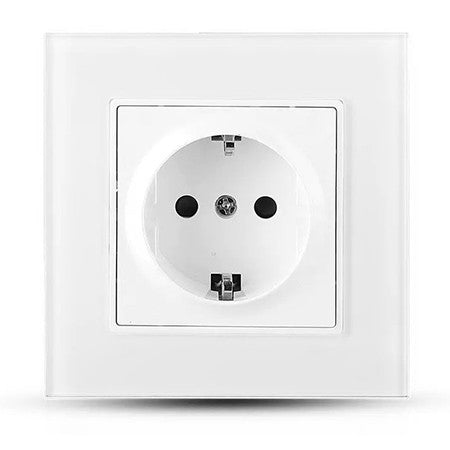Priză simplă 16A cu ramă din sticlă albă 200-250 V IP20 V-Tac SKU-8379