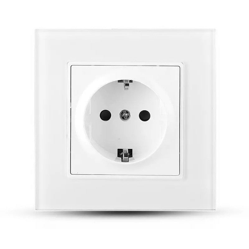 Priză simplă 16A cu ramă din sticlă albă 200-250 V IP20 V-Tac SKU-8379