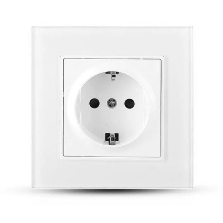 Priză simplă 16A cu ramă din sticlă albă 200-250 V IP20 V-Tac SKU-8379