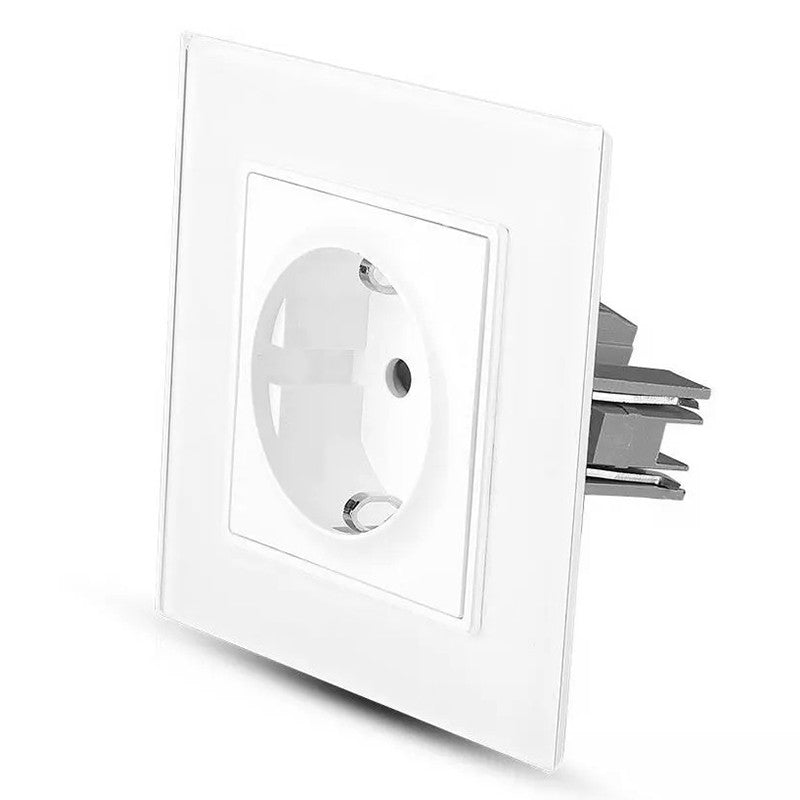 Priză simplă 16A cu ramă din sticlă albă 200-250 V IP20 V-Tac SKU-8379
