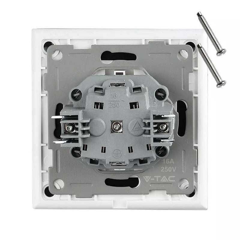 Priză simplă 16A cu ramă din sticlă albă 200-250 V IP20 V-Tac SKU-8379