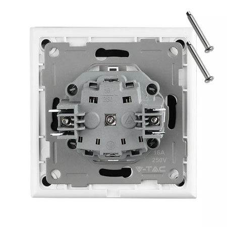 Priză simplă 16A cu ramă din sticlă albă 200-250 V IP20 V-Tac SKU-8379