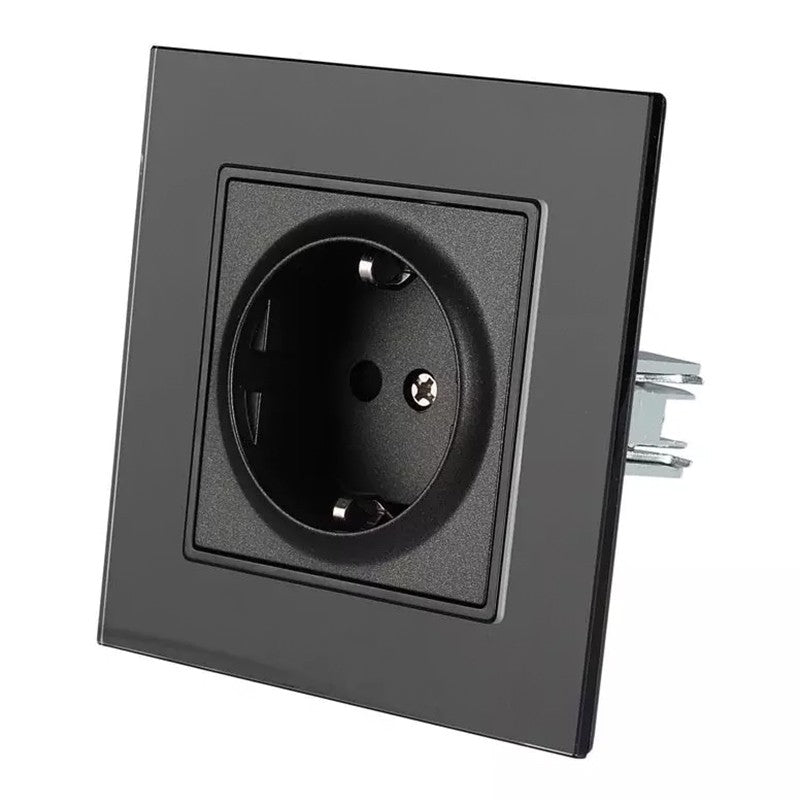 Priză simplă 16A cu ramă din sticlă neagră V-Tac SKU-8399