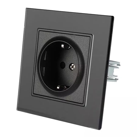 Priză simplă 16A cu ramă din sticlă neagră V-Tac SKU-8399