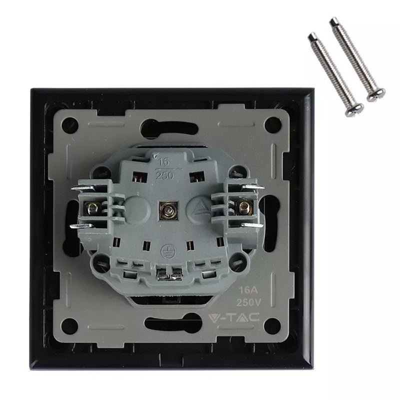 Priză simplă 16A cu ramă din sticlă neagră V-Tac SKU-8399
