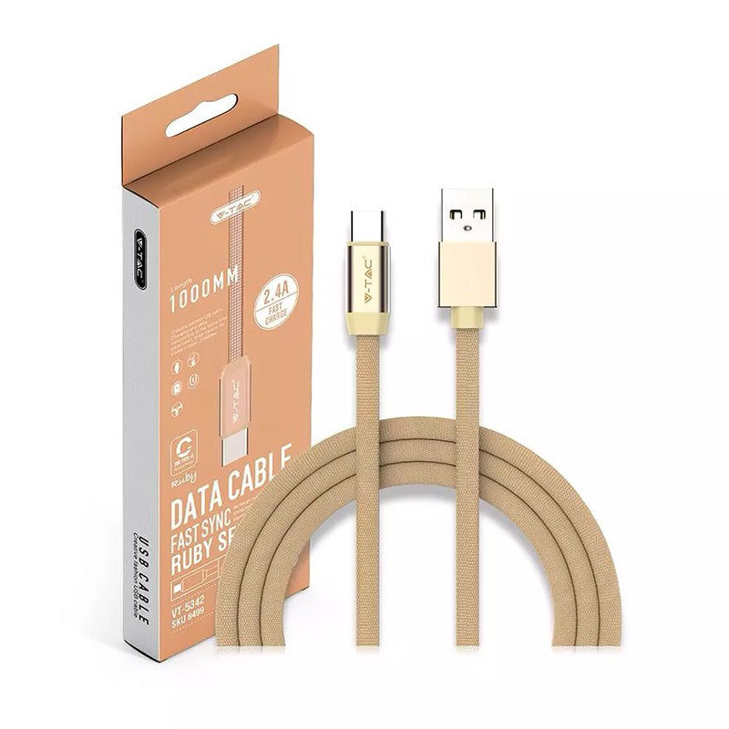 Cablu de alimentare USB cu mufă USB-C de 1 m auriu cu curent 2,4 A V-Tac SKU-8499