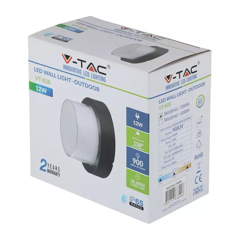 Lampa Led 12w Ip65 3000k Alb Cald - Negru