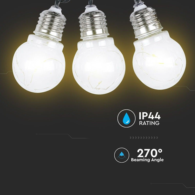 Ghirlandă solară LED 1W x 10, IP44, lumină caldă 3000K, E27, V-Tac SKU-8559