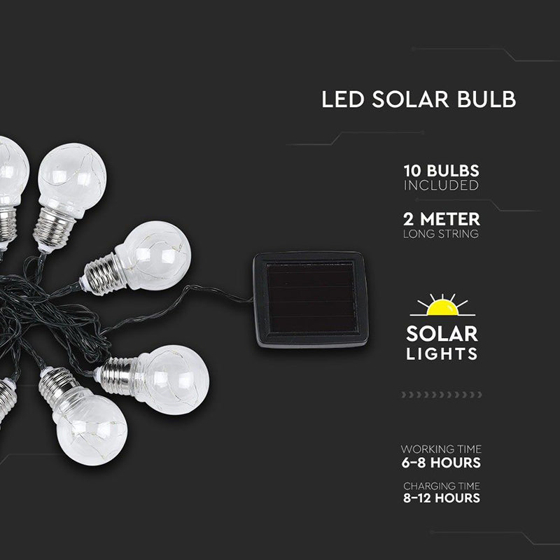 Ghirlandă solară LED 1W x 10, IP44, lumină caldă 3000K, E27, V-Tac SKU-8559