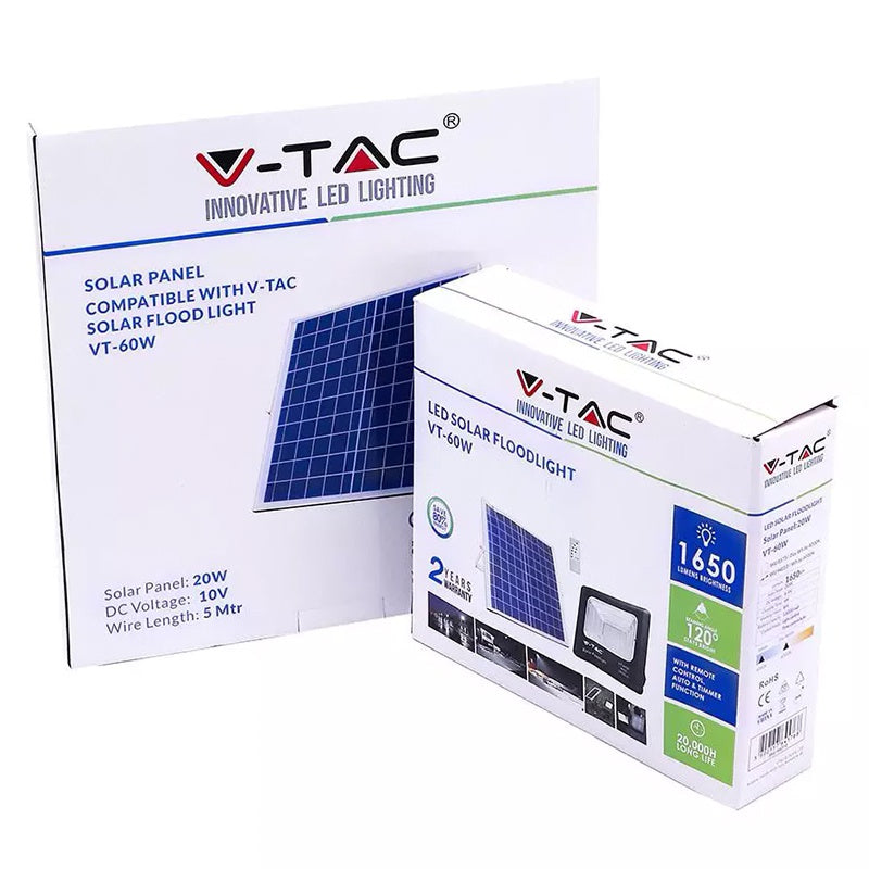 Reflector LED 20W 4000K cu încărcare solară IP65, aluminiu, V-Tac SKU-8575