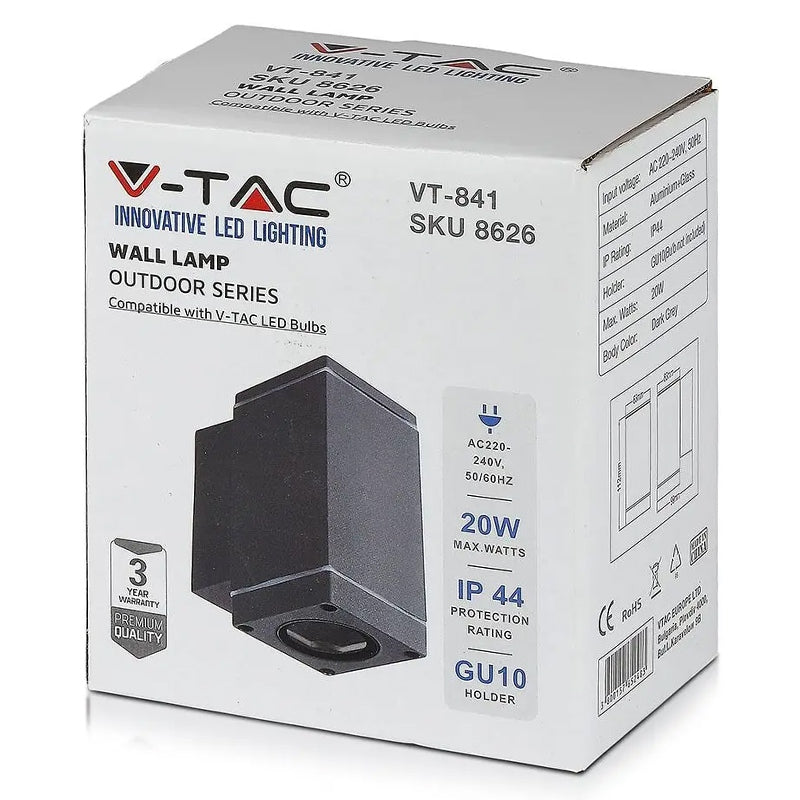 Lampă de perete cu soclu GU10 IP44 gri max. 20 W V-Tac SKU-8626