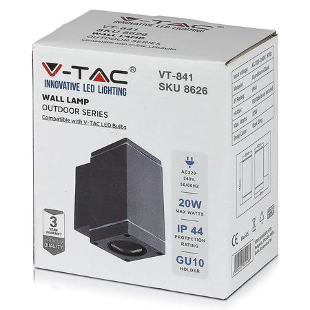 Lampă de perete cu soclu GU10 IP44 gri max. 20 W V-Tac SKU-8626
