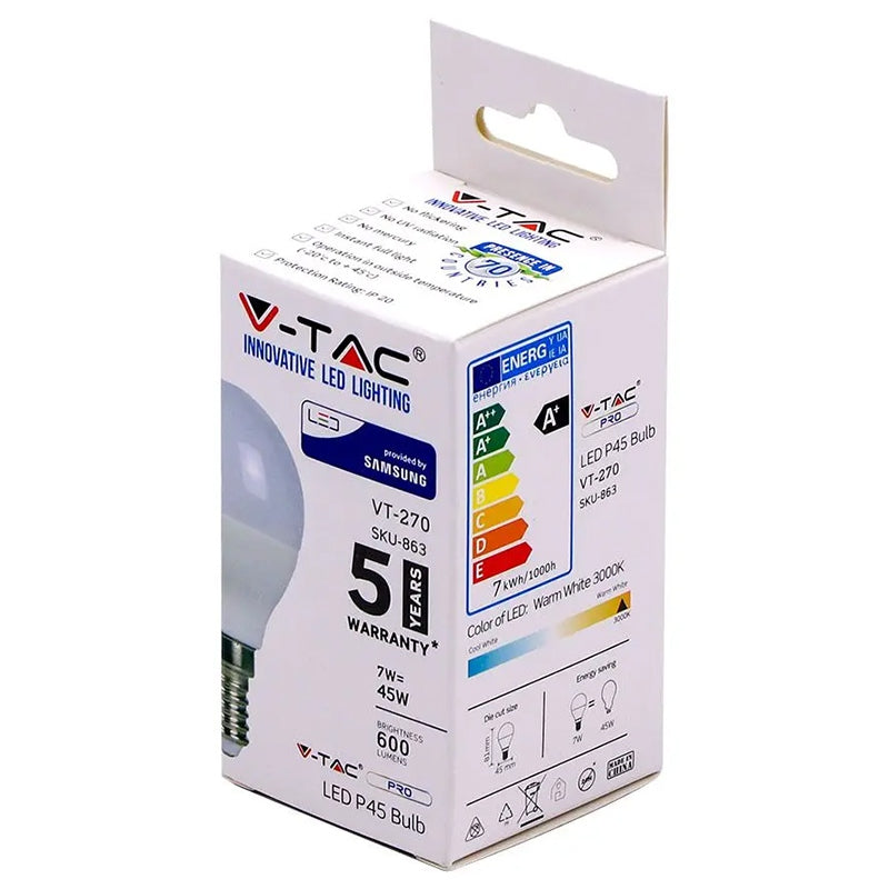 Bec Led P45 E14 7w 3000k Alb Cald Cip Samsung